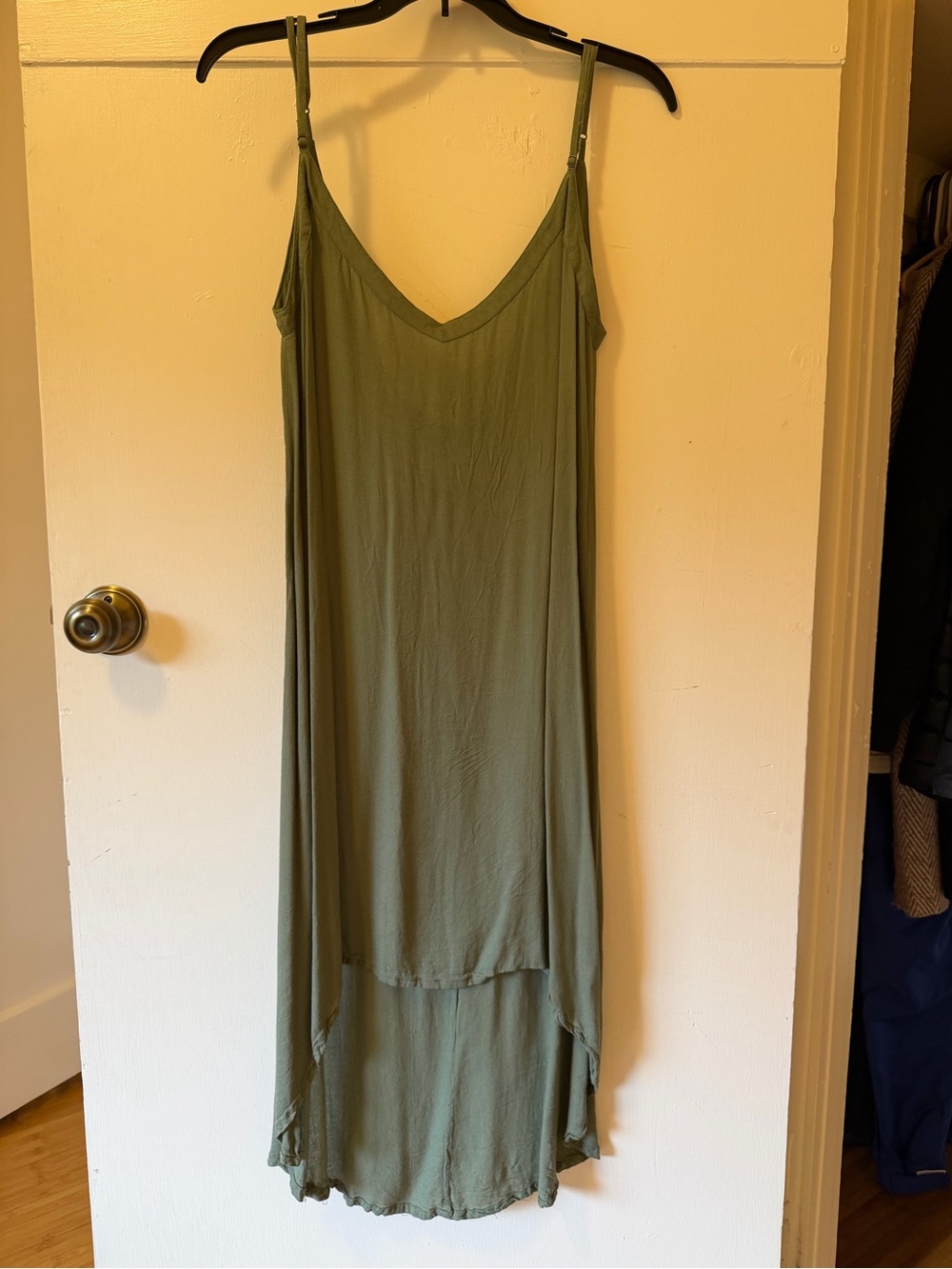 Bonisita Olive Green Slip Dress with High-Low Hem OS